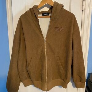 XL Cider tan corduroy MEOW MEOW hooded sweatshirt